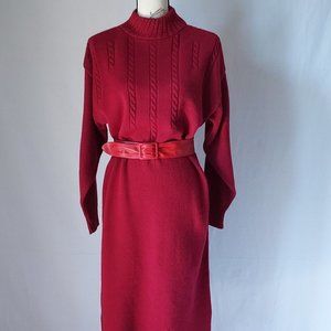 Vintage Garland Wool Sweater Dress Muck Neck Long Sleeve Red Women Chest 40"
